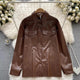 Vintage PU Leather Jacket - styled flat-lay shot, brown - Miss Mosa By Akanksha