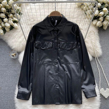 Vintage PU Leather Jacket - styled flat-lay shot, black - Miss Mosa By Akanksha