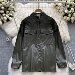 Vintage PU Leather Jacket - styled flat-lay shot, green - Miss Mosa By Akanksha