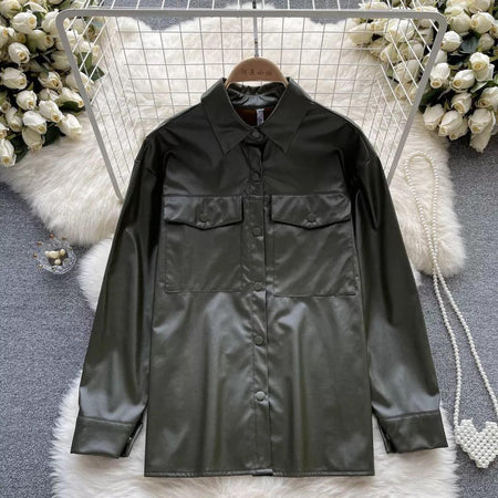 Vintage PU Leather Jacket - styled flat-lay shot, green - Miss Mosa By Akanksha
