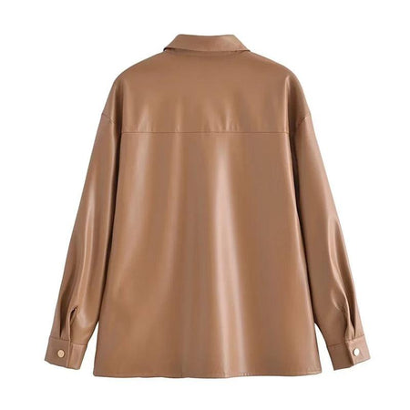 Vintage PU Leather Jacket - flat-lay product shot, beige - Miss Mosa By Akanksha
