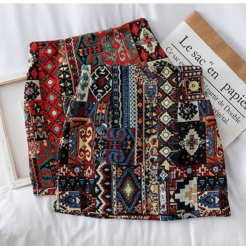 Vintage Tesla Embroidered Skirt In Blue