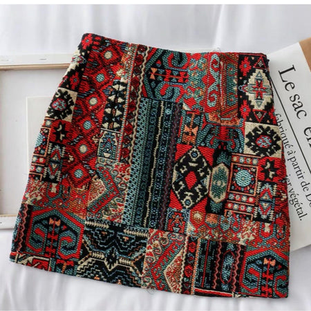 Vintage Tesla Embroidered Skirt - flat-lay product shot, multicolour - Miss Mosa By Akanksha