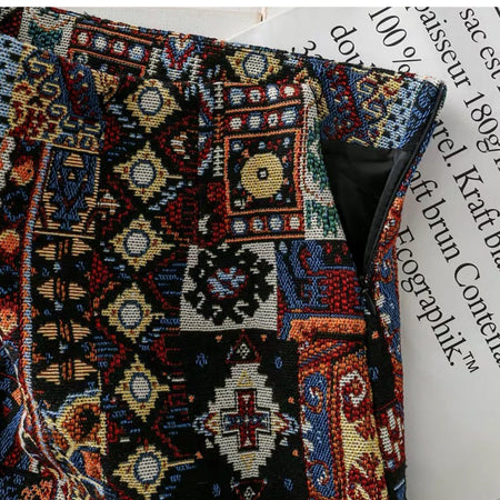 Vintage Tesla Embroidered Skirt - close-up of zip, multicolour - Miss Mosa By Akanksha