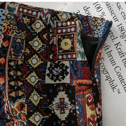 Vintage Tesla Embroidered Skirt In Blue