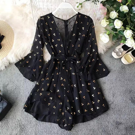 Vivian Bohemian Playsuit - styled flat-lay shot, black - Miss Mosa By Akanksha