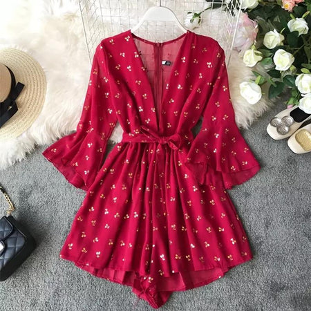 Vivian Bohemian Playsuit - styled flat-lay shot, red - Miss Mosa By Akanksha