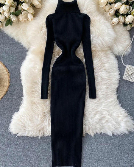 Waber Knitted Dress - styled flat-lay shot, black - Miss Mosa By Akanksha