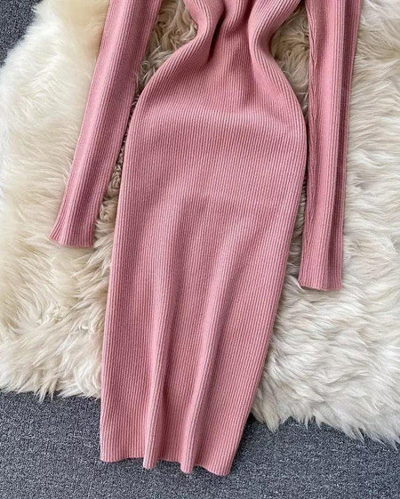 Waber Knitted Dress - close-up of fabric, pink - Miss Mosa By Akanksha