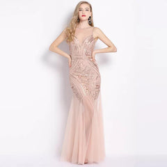 Waldorf Mesh Detailed Gowns - full-length shot on model, blush pink - Miss Mosa By Akanksha