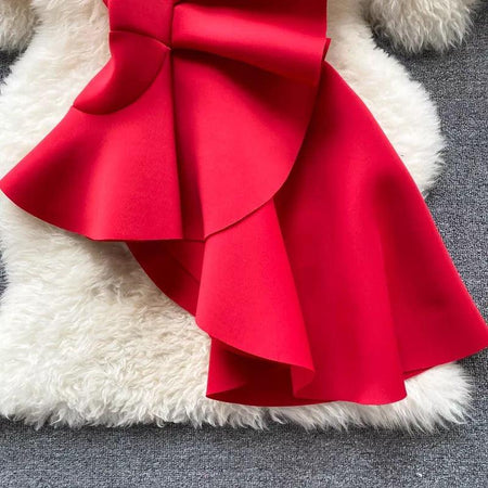 Waldorf Statement Blouse - close-up of ruffle hem, red - Miss Mosa By Akanksha