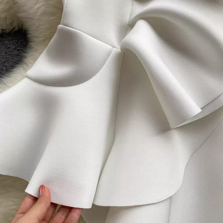Waldorf Statement Blouse - close-up of ruffle, white - Miss Mosa By Akanksha