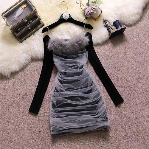 Welda Furry Party Dress In Black
