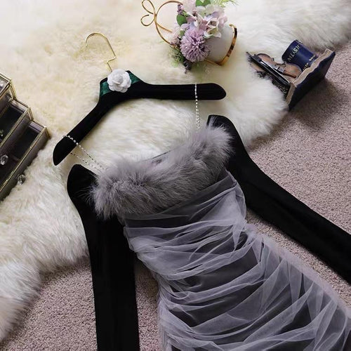 Welda Furry Party Dress In Black