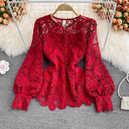 Red - Lace Haven Blouse