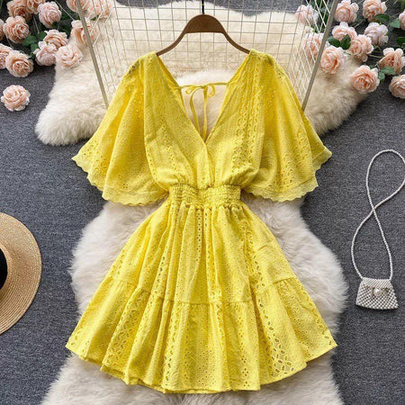 Yellow - Pepe Eyelet Dress