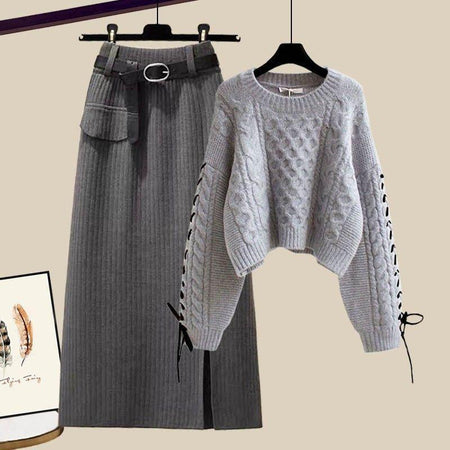 Grey Top with Grey Skirt - Brielle Coord Set