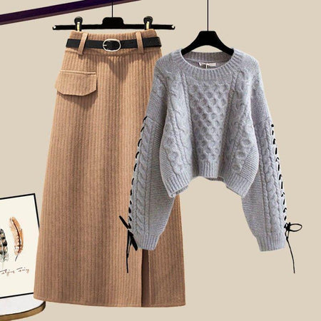Grey Top with Brown Skirt - Brielle Coord Set