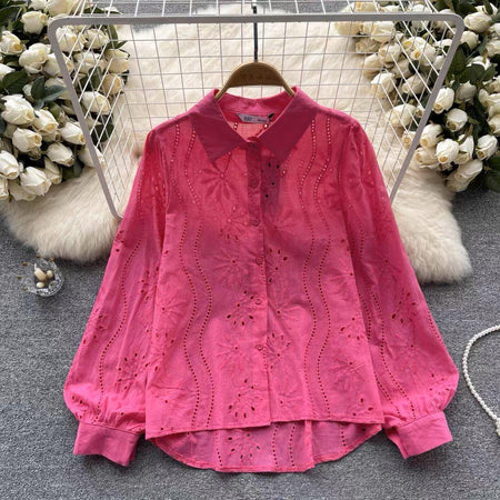 Pink - Hebby Cotton Eyelet Shirt 