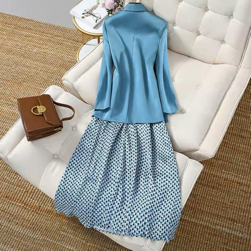 Willa A Line Dress with Blazer In Blue