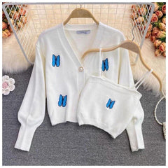 Wings Sweater Set - styled flat-lay shot, white - Miss Mosa By Akanksha