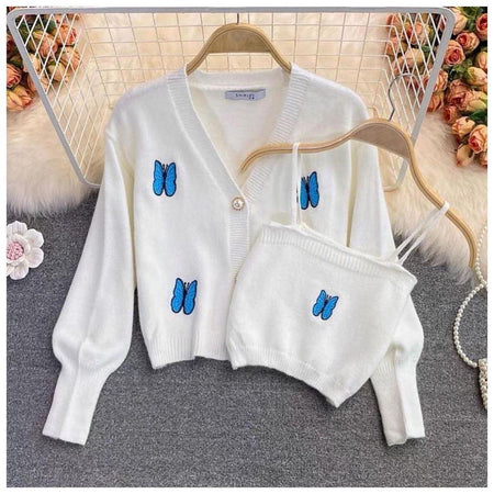 Wings Sweater Set - styled flat-lay shot, white - Miss Mosa By Akanksha
