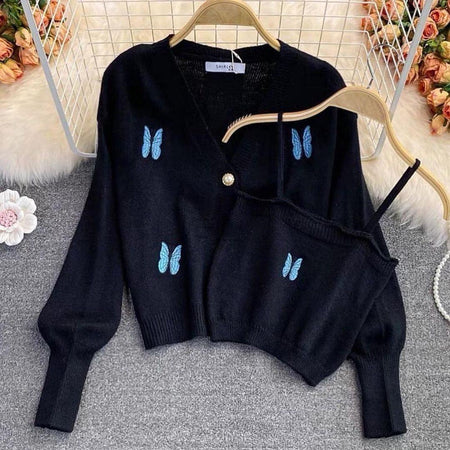 Wings Sweater Set - styled flat-lay shot, black - Miss Mosa By Akanksha