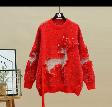 Wren statement sweater - front shot on hanger, red - Miss Mosa By Akanksha