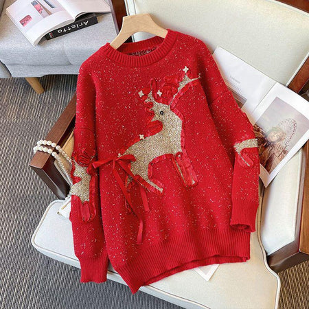 Wren statement sweater - lifestyle product shot, red - Miss Mosa By Akanksha