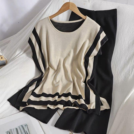 Set of Top with Black Pant - Aesthia Ribbed Coord Set
