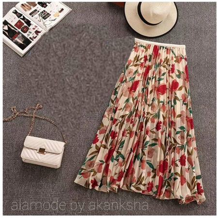 Beige - Floral Glam Skirt