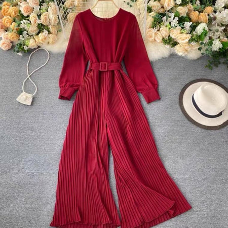 Maroon - Emily Pleated Jumpsuit