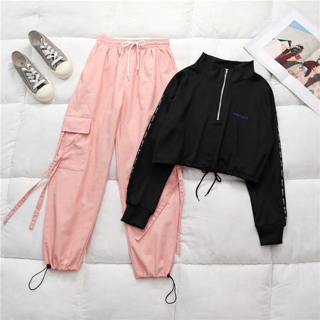 Black top, Peach Pants Set - Betty Coord Sets- Full Sleeves