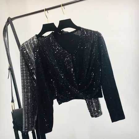 Black - Tinsel Bling Luxury Tops