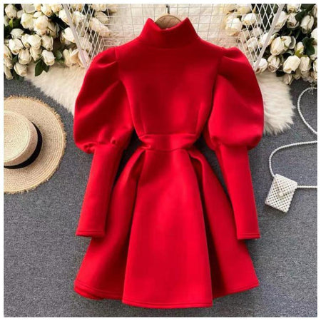 Red - Laura Puffed Sleeve Dress