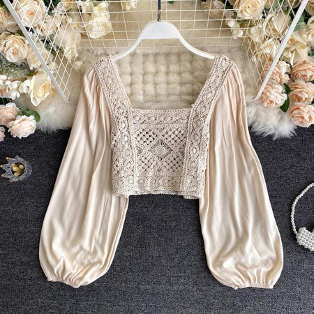 Beige - Alma Crochet Blouse