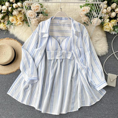 Blue - Cotta Bustier with Shirt Set