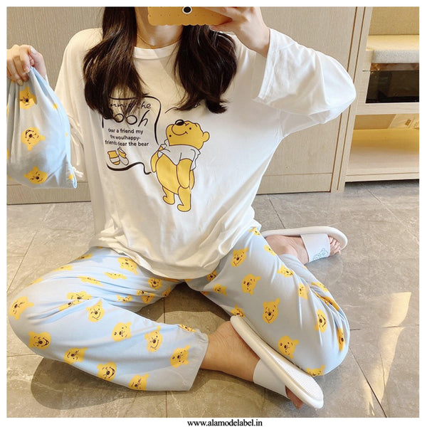 Iris Set of Cotton Nightsuit with Bag - Alamode By Akanksha
