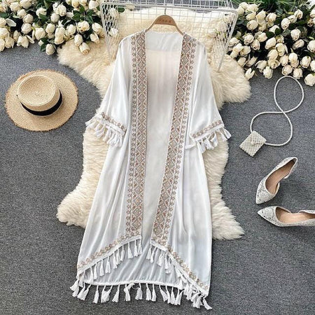 White - Sula Tasseled Cape