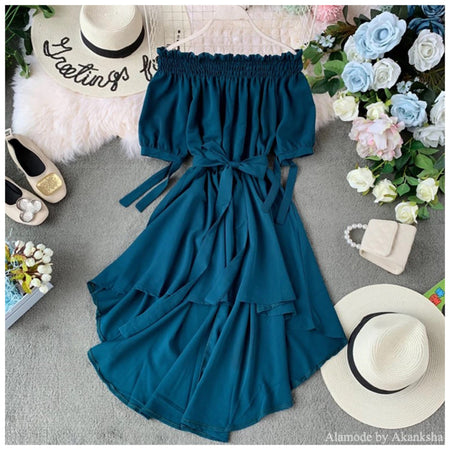 Blue - Galore Offshoulder Dress