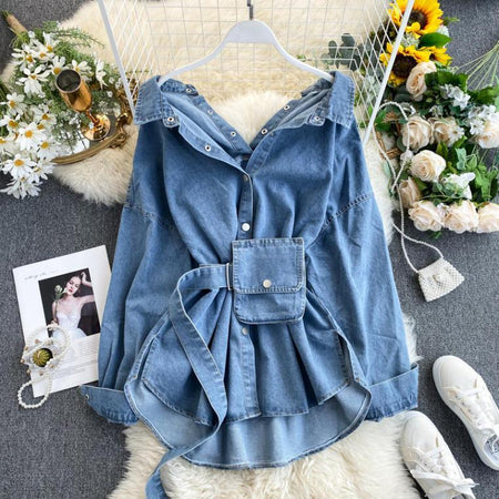 Blue - Winster Denim Shirt with Waist Bag