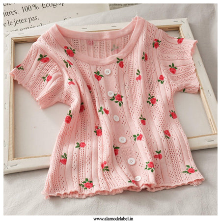 Pink - Cherry Buttoned Crop Top