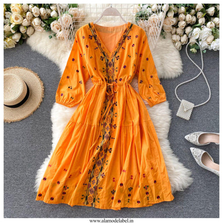 Mustard - Selena Embroidered Dress