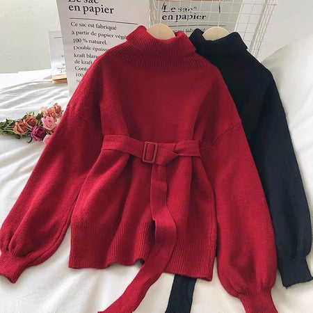 Red - Lepsa Belted Dress / Sweater