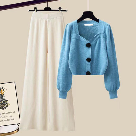 Code 2 - Blue Top White Pants - Jolene Woolen Coord Set
