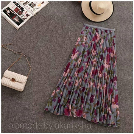 Grey - Floral Glam Skirt
