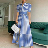 Misa Striped Statement Dress In Blue - Alamode By Akanksha