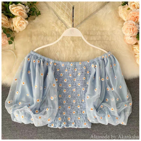 Blue - Felix Embroidered Top