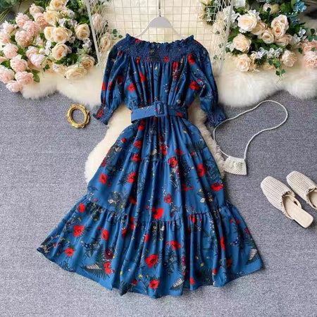 Blue - Cerda Belted Floral Dress