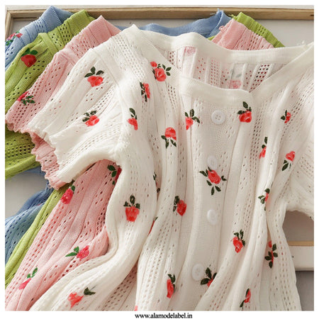 Cherry Buttoned Crop Top - Alamode By Akanksha